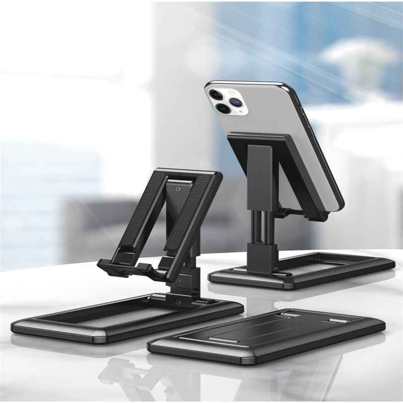 Retractable mobile phone desktop stand with adjustable height and folding design