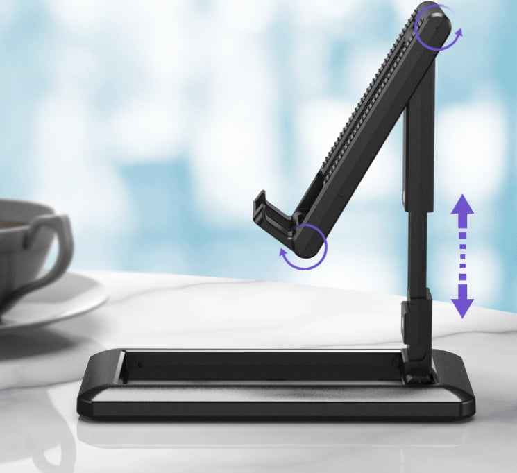 Adjustable mobile phone stand with flexible arm and base for desk use
