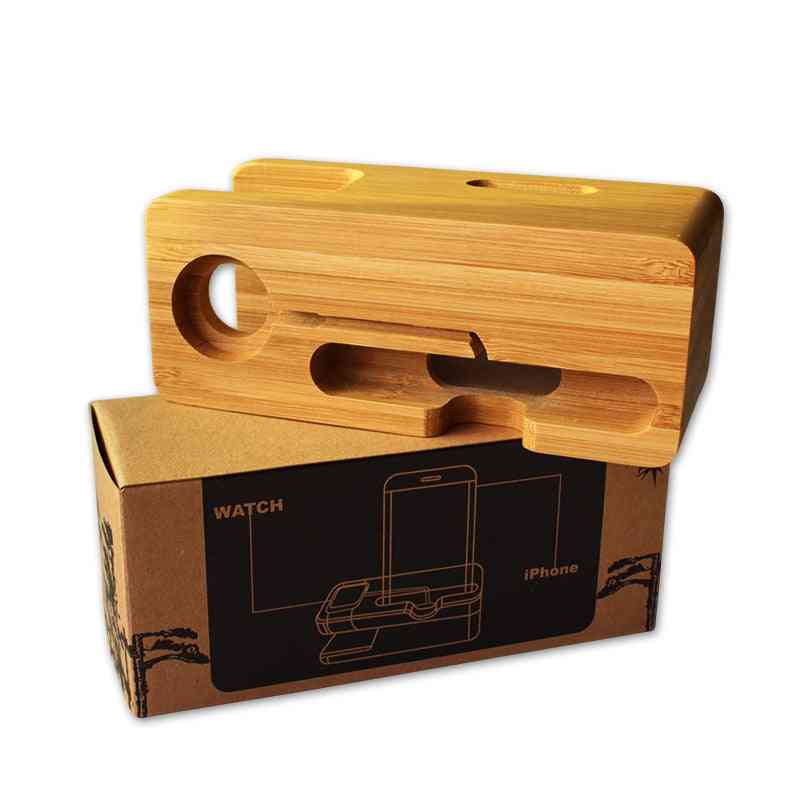 Bamboo phone stand with carved slots for lazy phone holder