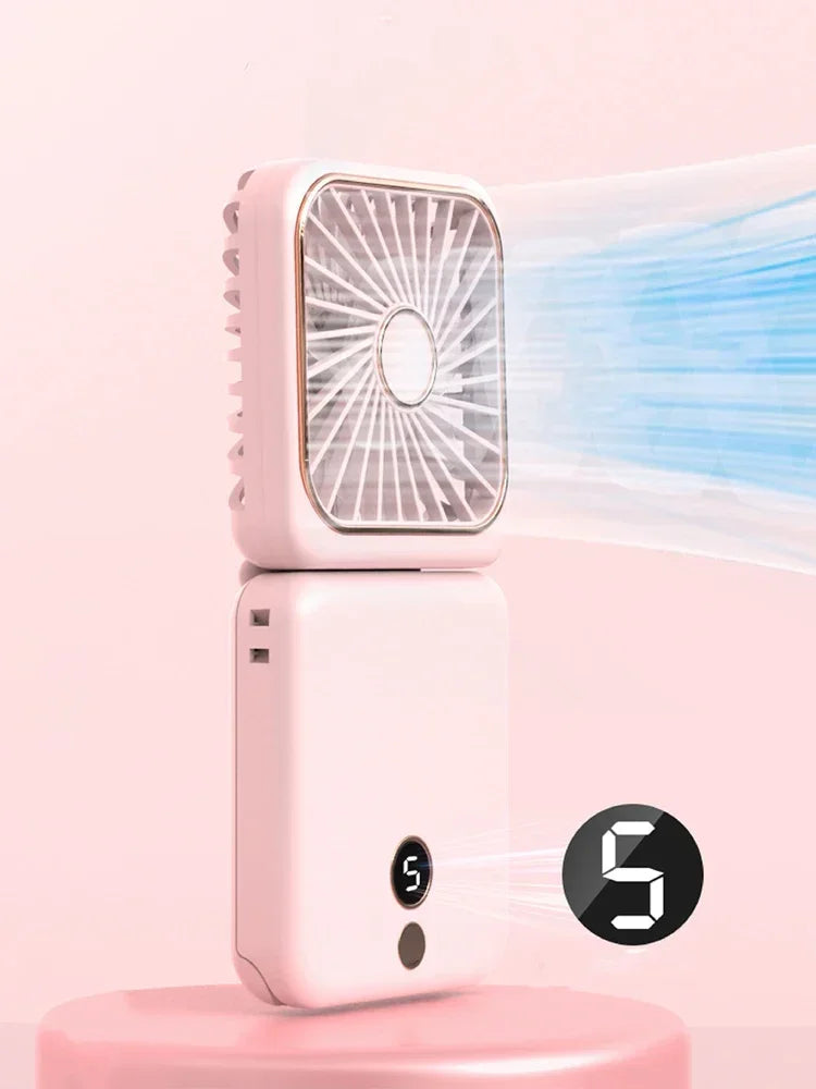 Portable Neck Fan Foldable Mini Handheld Fan with Power Bank USB Rechargeable Small Hand Fan Hanging Neck Fan Folding Desk Fan