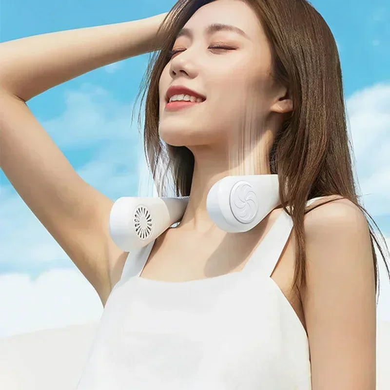 Summer portable mini home air-cooled neck hanging fan Outdoor sports, running, travel bladeless, wearable USB neck Stra
