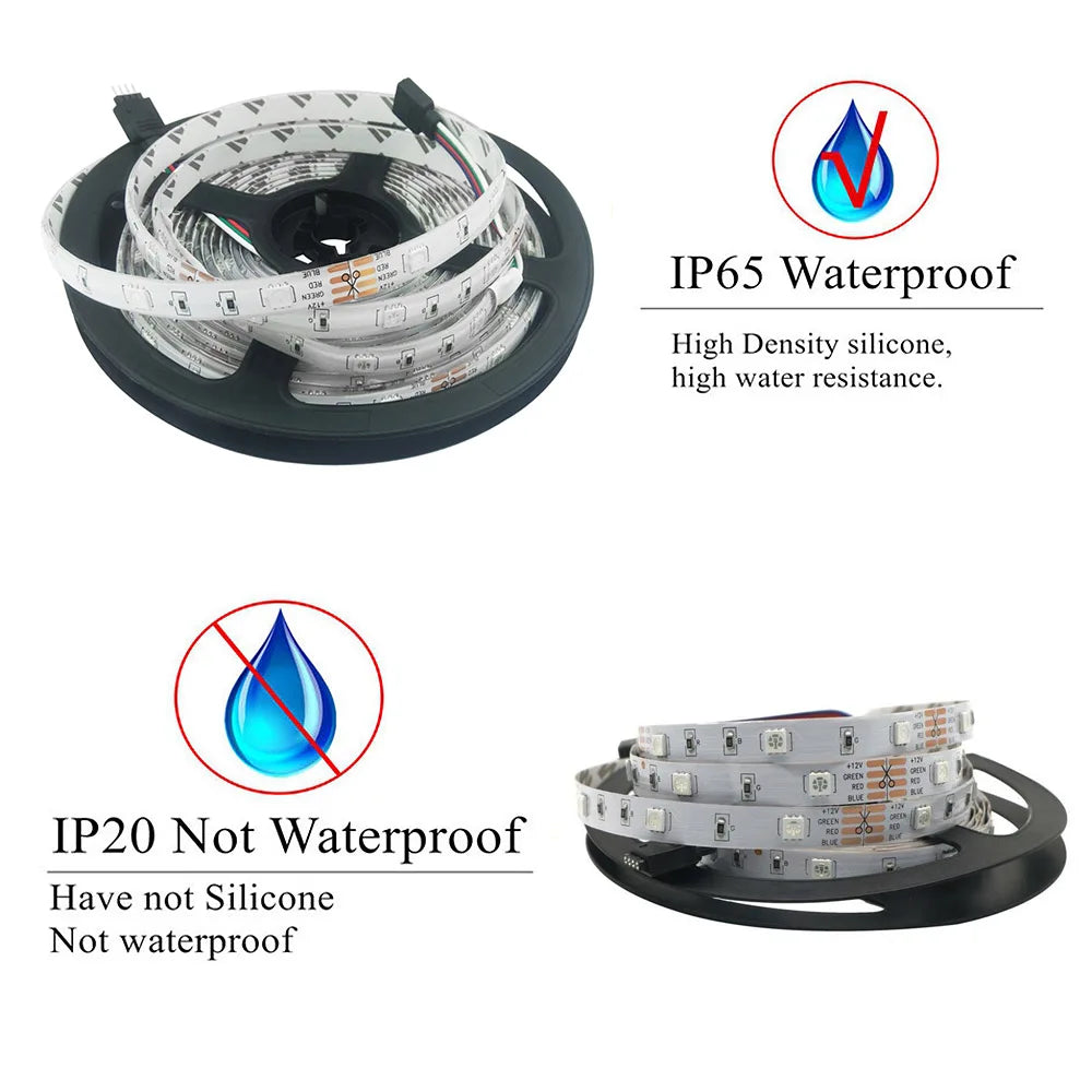 LED Strip Lights 5M RGB 5050 150 SMD Flexible Ribbon Tape Diode DC 12V Decoration BackLight Lamp Night Bedroom Atmosphere