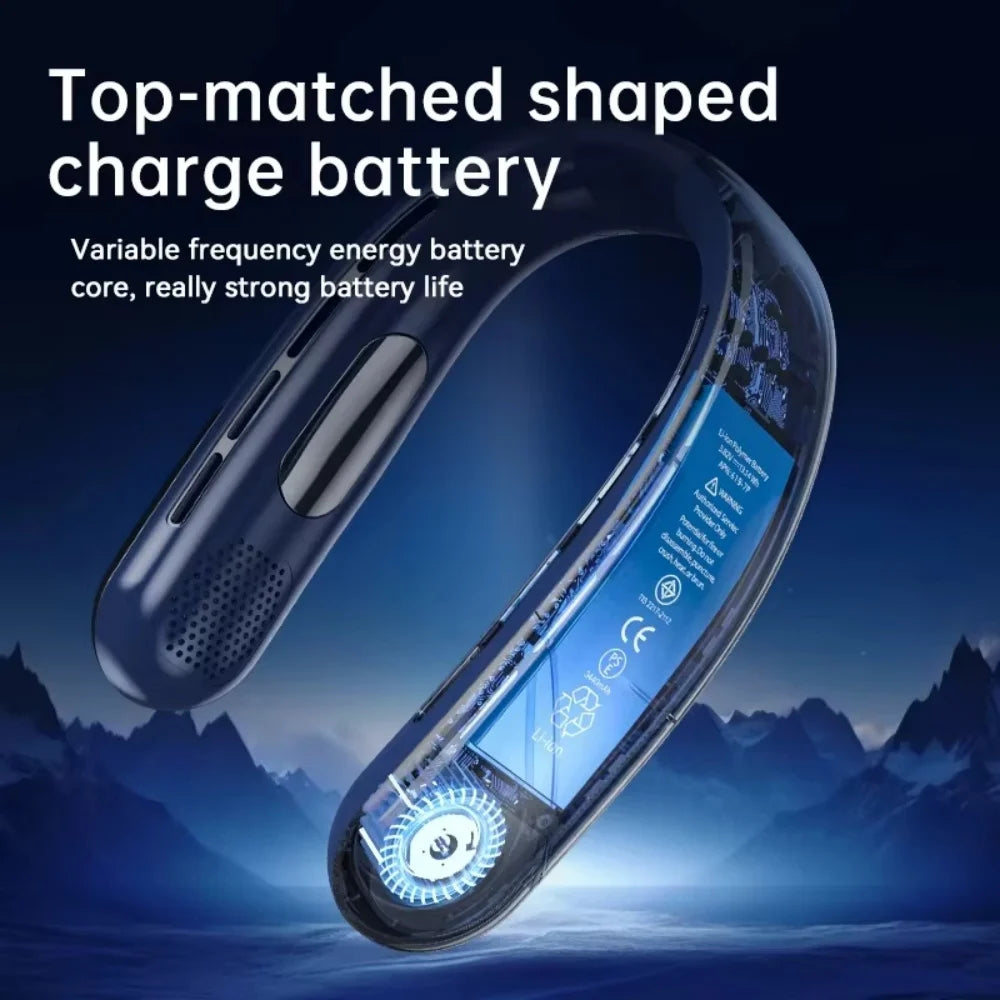 Portable Neck Fan Look Football Match Mini Bladeless Silent Neckband Fan USB Rechargeable LED Digital Display 5 Gear Air Cooler