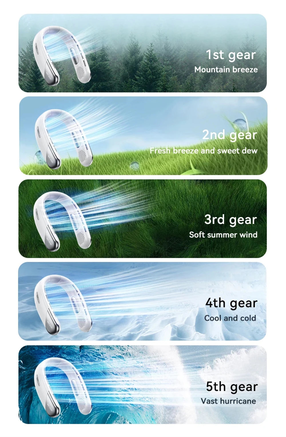 Portable Neck Fan Look Football Match Mini Bladeless Silent Neckband Fan USB Rechargeable LED Digital Display 5 Gear Air Cooler