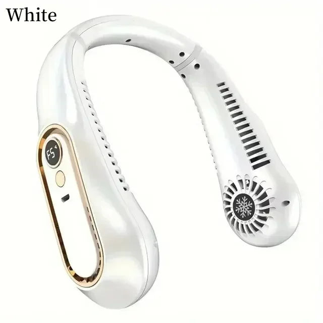 Portable Mini Hanging Neck Fan Bladeless Neckband Fan Digital Display Power Air Cooler USB Rechargeable Electric Fans ﻿