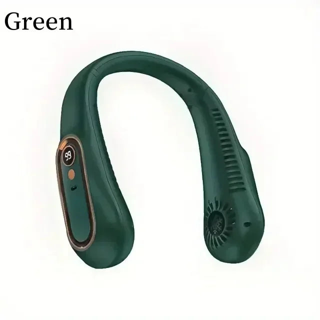 Portable Mini Hanging Neck Fan Bladeless Neckband Fan Digital Display Power Air Cooler USB Rechargeable Electric Fans ﻿