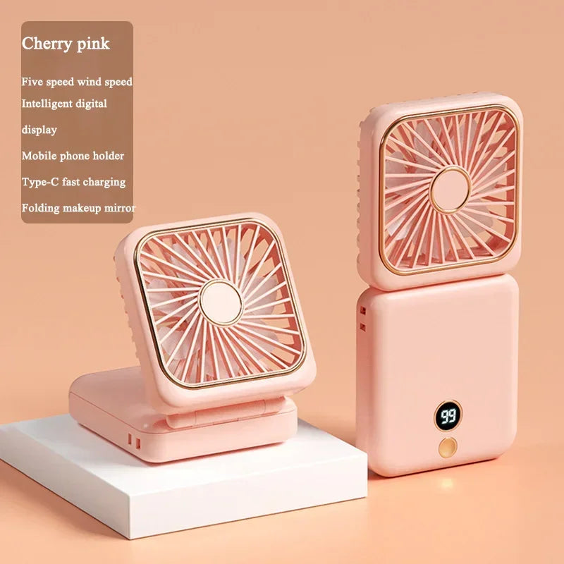 Portable Neck Fan Foldable Mini Handheld Fan with Power Bank USB Rechargeable Small Hand Fan Hanging Neck Fan Folding Desk Fan