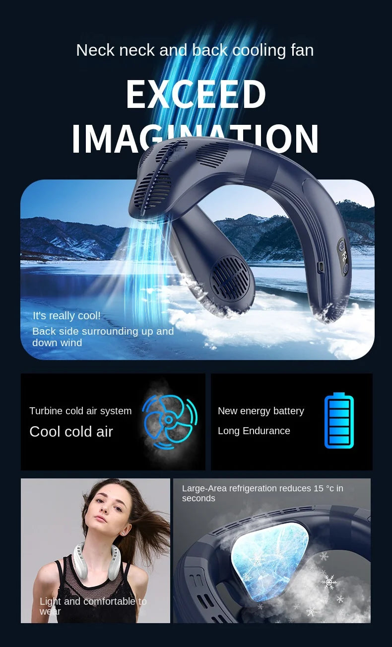 Portable Neck Fan New Neck Air Conditioner Rechargeable Semiconductor Cooling Bladeless Fan Outdoor Personal Fan Wearable Cooler