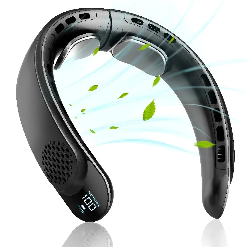 Portable Neck Fan 3-speed 4000mAh USB Charging Fast Cooling Multifunctional Digital Display Air Conditioner Outdoor Neck Fan