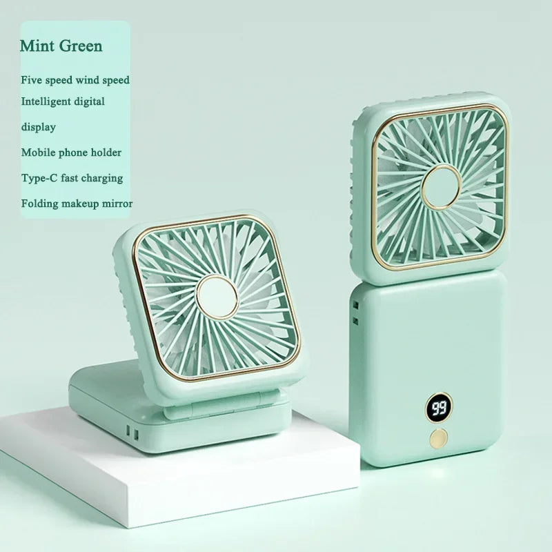 Portable Neck Fan Foldable Mini Handheld Fan with Power Bank USB Rechargeable Small Hand Fan Hanging Neck Fan Folding Desk Fan