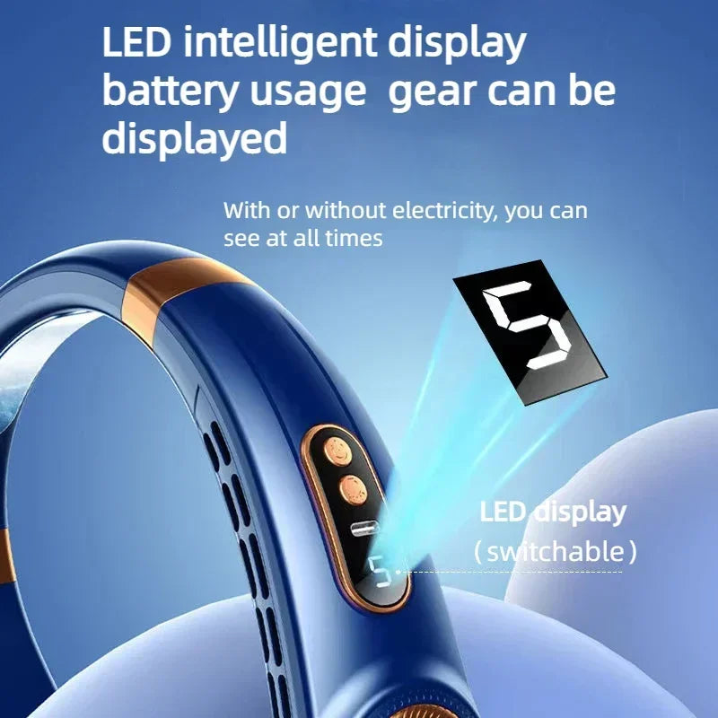 Neck Fan, Portable Bladeless Fan, 4000mAh Battery USB Rechargeable, LED Display, 360 °   Cooling Wearable Personal Fan, 3 Speeds