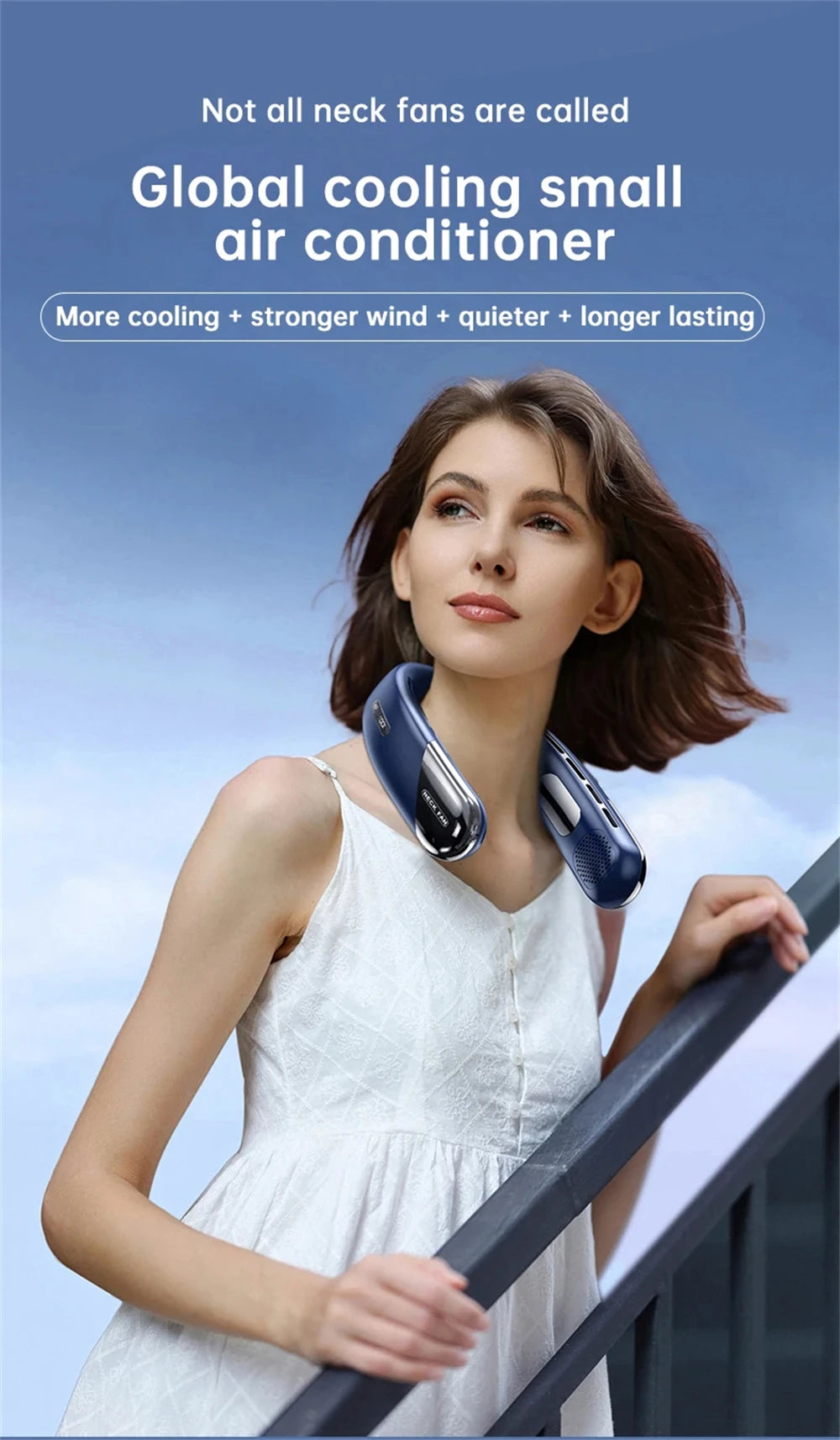 Portable Neck Fan Look Football Match Mini Bladeless Silent Neckband Fan USB Rechargeable LED Digital Display 5 Gear Air Cooler