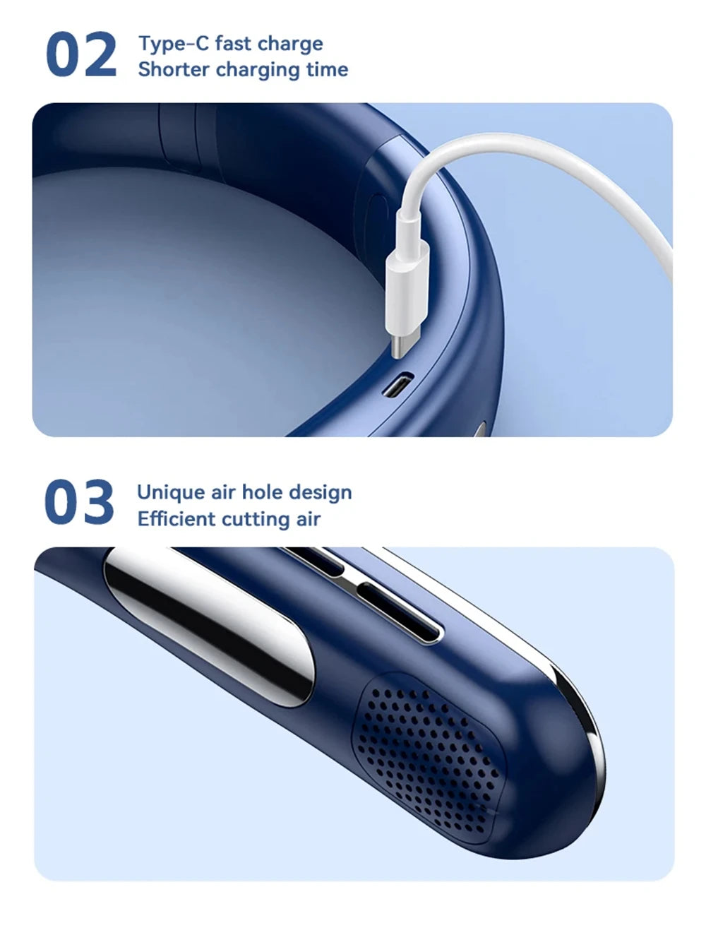 Portable Neck Fan Look Football Match Mini Bladeless Silent Neckband Fan USB Rechargeable LED Digital Display 5 Gear Air Cooler