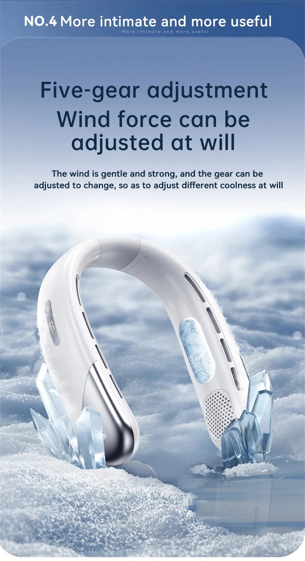 Portable Neck Fan Look Football Match Mini Bladeless Silent Neckband Fan USB Rechargeable LED Digital Display 5 Gear Air Cooler