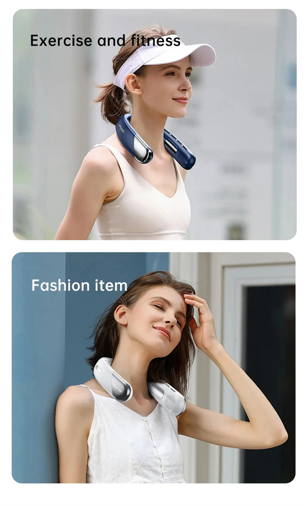 Portable Neck Fan Look Football Match Mini Bladeless Silent Neckband Fan USB Rechargeable LED Digital Display 5 Gear Air Cooler