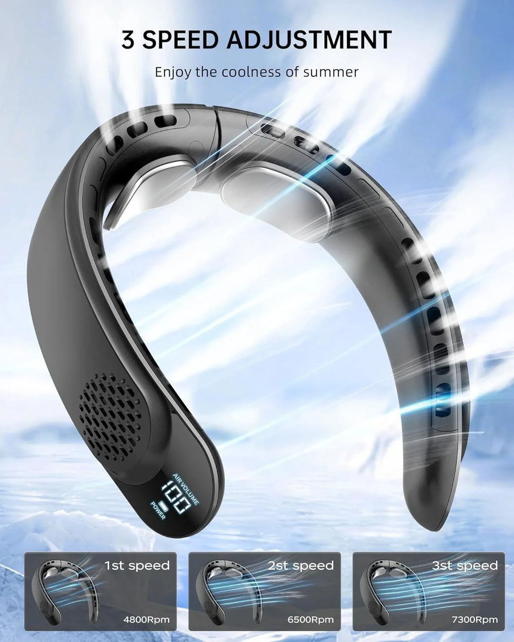 Portable Neck Fan, 4000 mAh Battery Rechargeable 3 Speeds Adjustable Mini Hanging Neck Fan Bladeless Neckband for Sports