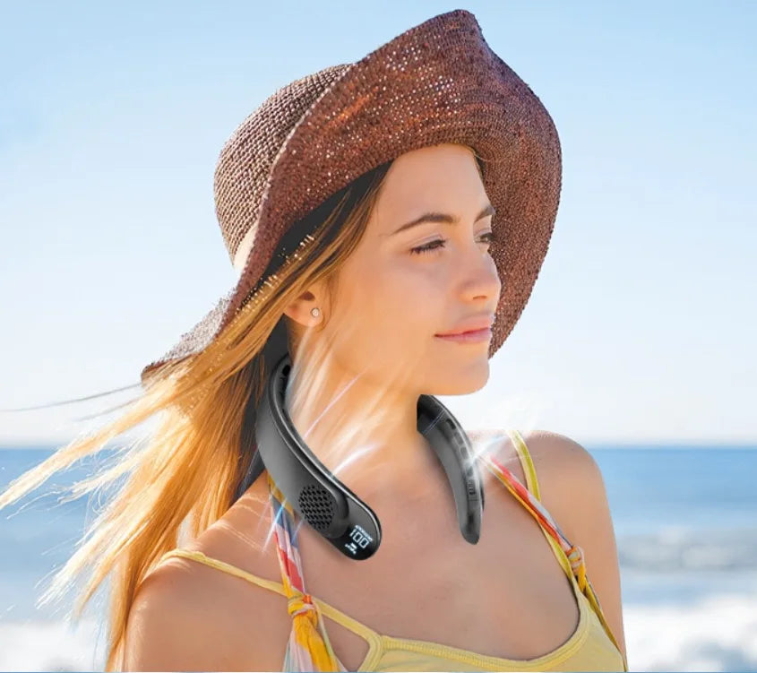 Portable Neck Fan, 4000 mAh Battery Rechargeable 3 Speeds Adjustable Mini Hanging Neck Fan Bladeless Neckband for Sports
