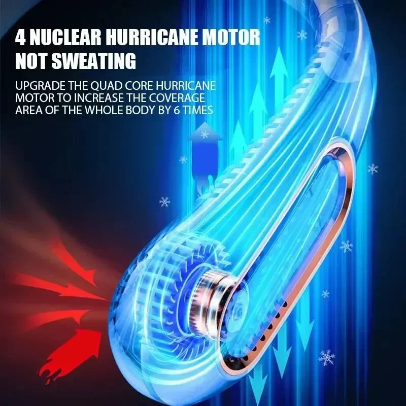 Portable Mini Hanging Neck Fan Bladeless Neckband Fan Digital Display Power Air Cooler USB Rechargeable Electric Fans ﻿