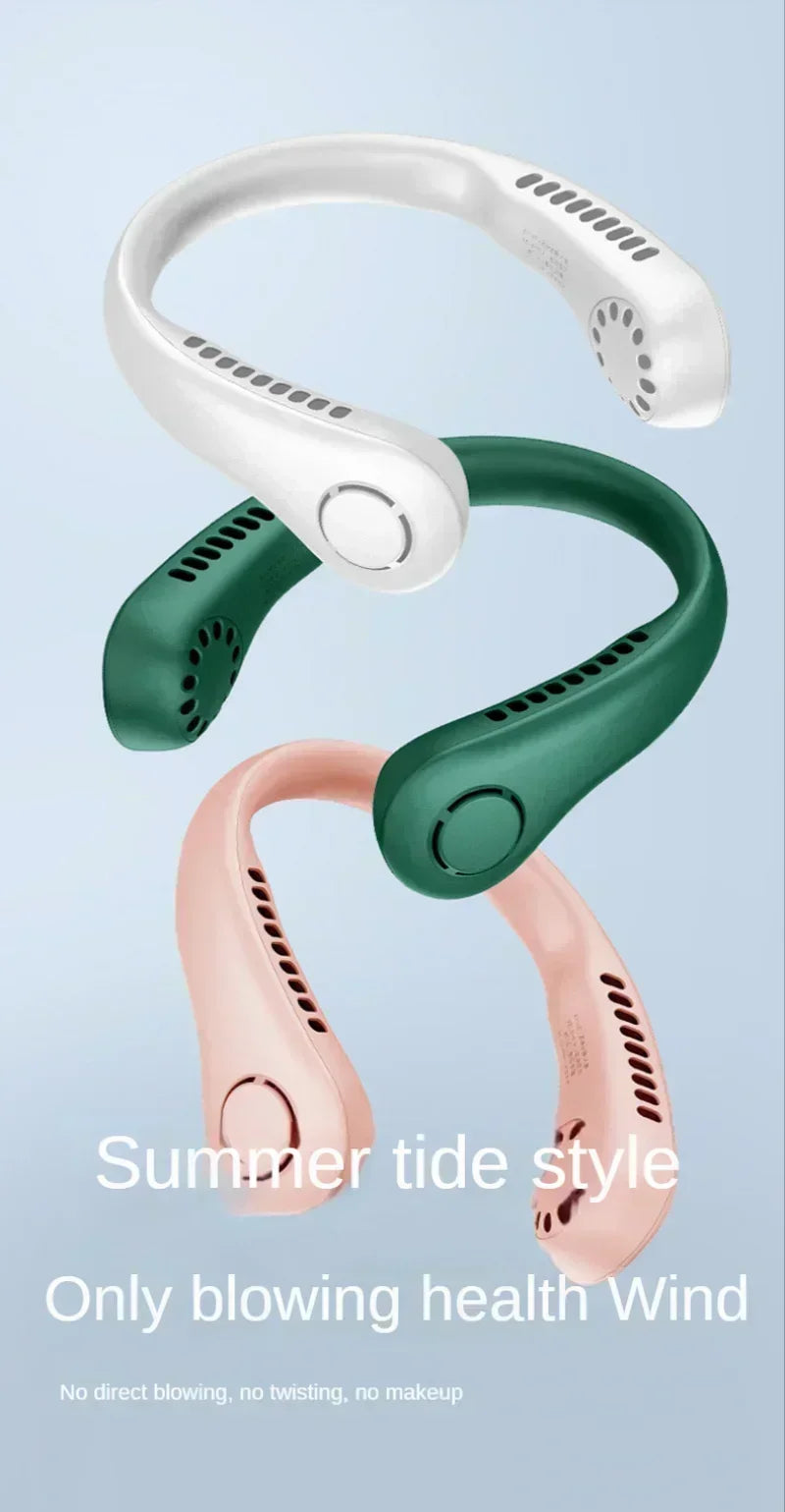 Summer portable mini home air-cooled neck hanging fan Outdoor sports, running, travel bladeless, wearable USB neck Stra