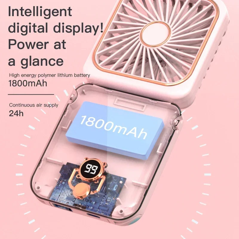 Portable Neck Fan Foldable Mini Handheld Fan with Power Bank USB Rechargeable Small Hand Fan Hanging Neck Fan Folding Desk Fan