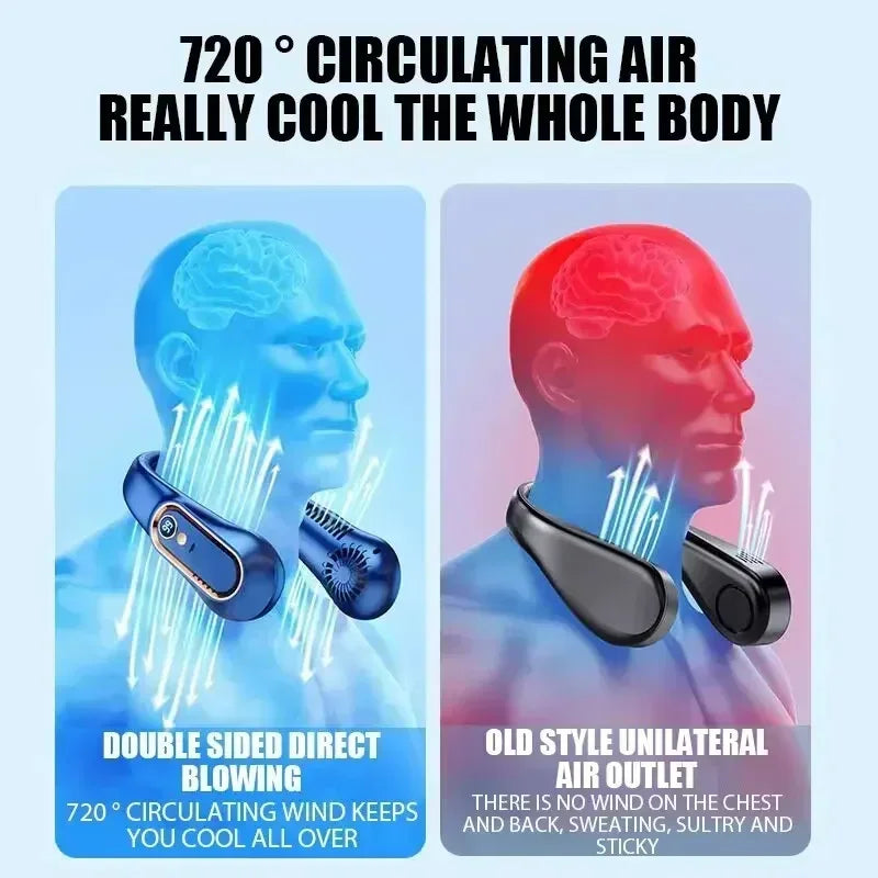 Portable Mini Hanging Neck Fan Bladeless Neckband Fan Digital Display Power Air Cooler USB Rechargeable Electric Fans ﻿