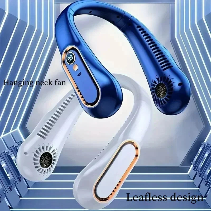 Portable Mini Hanging Neck Fan Bladeless Neckband Fan Digital Display Power Air Cooler USB Rechargeable Electric Fans ﻿