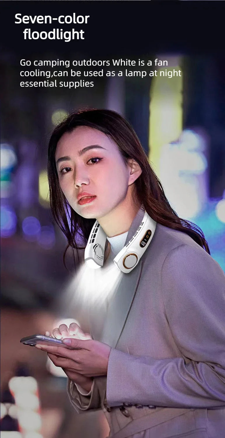 Neck Fan, Portable Bladeless Fan, 4000mAh Battery USB Rechargeable, LED Display, 360 °   Cooling Wearable Personal Fan, 3 Speeds