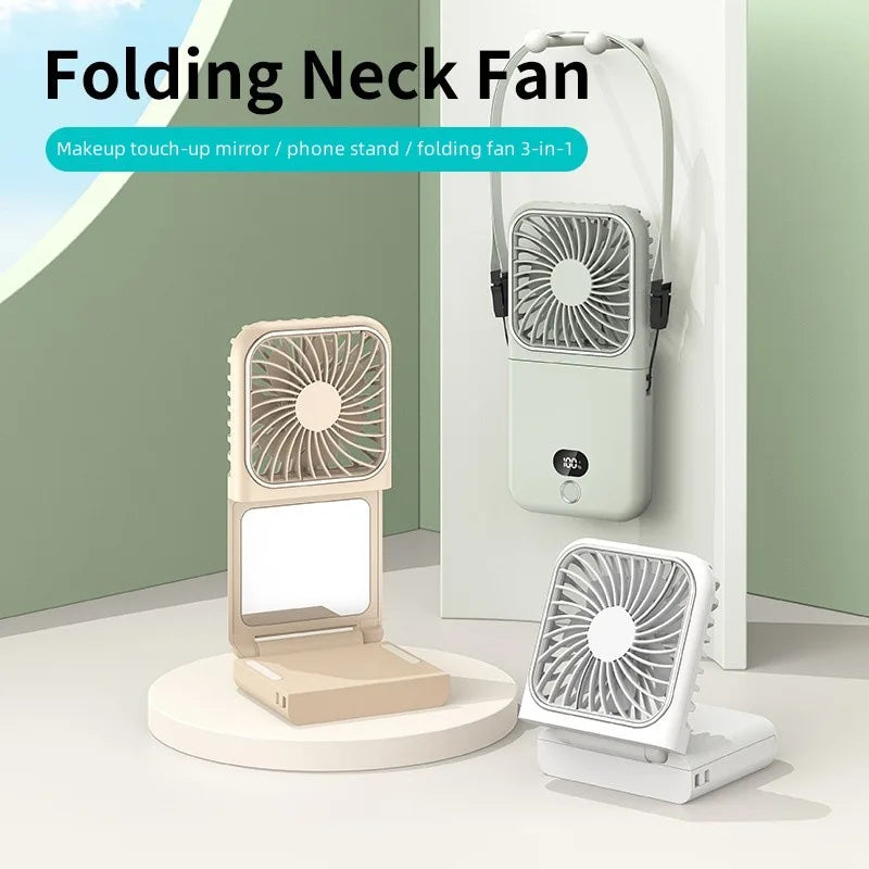 Portable Neck Fan Foldable Mini Handheld Fan with Power Bank USB Rechargeable Small Hand Fan Hanging Neck Fan Folding Desk Fan
