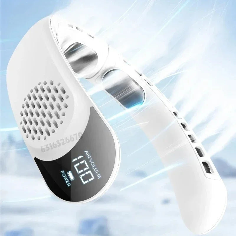 Portable Neck Fan 3-speed 4000mAh USB Charging Fast Cooling Multifunctional Digital Display Air Conditioner Outdoor Neck Fan