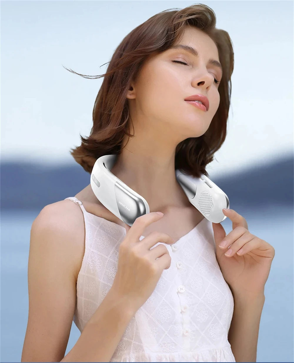 Portable Neck Fan Look Football Match Mini Bladeless Silent Neckband Fan USB Rechargeable LED Digital Display 5 Gear Air Cooler