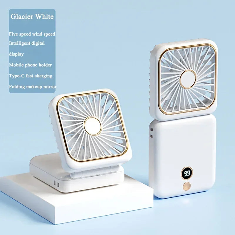 Portable Neck Fan Foldable Mini Handheld Fan with Power Bank USB Rechargeable Small Hand Fan Hanging Neck Fan Folding Desk Fan