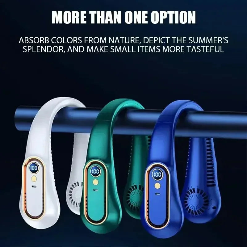 Portable Mini Hanging Neck Fan Bladeless Neckband Fan Digital Display Power Air Cooler USB Rechargeable Electric Fans ﻿