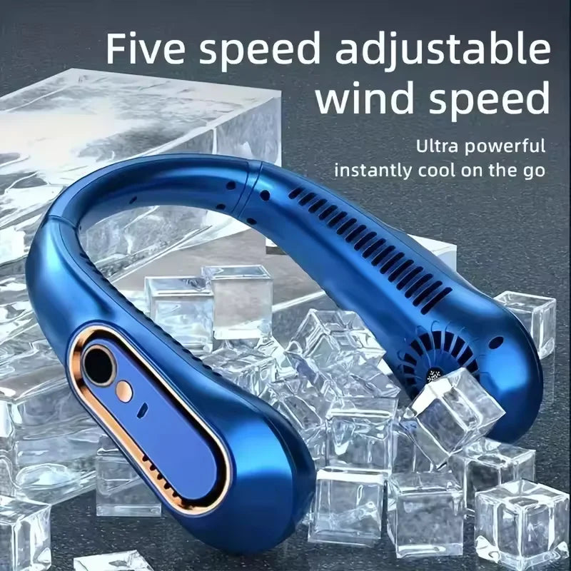 Portable Mini Hanging Neck Fan Bladeless Neckband Fan Digital Display Power Air Cooler USB Rechargeable Electric Fans ﻿