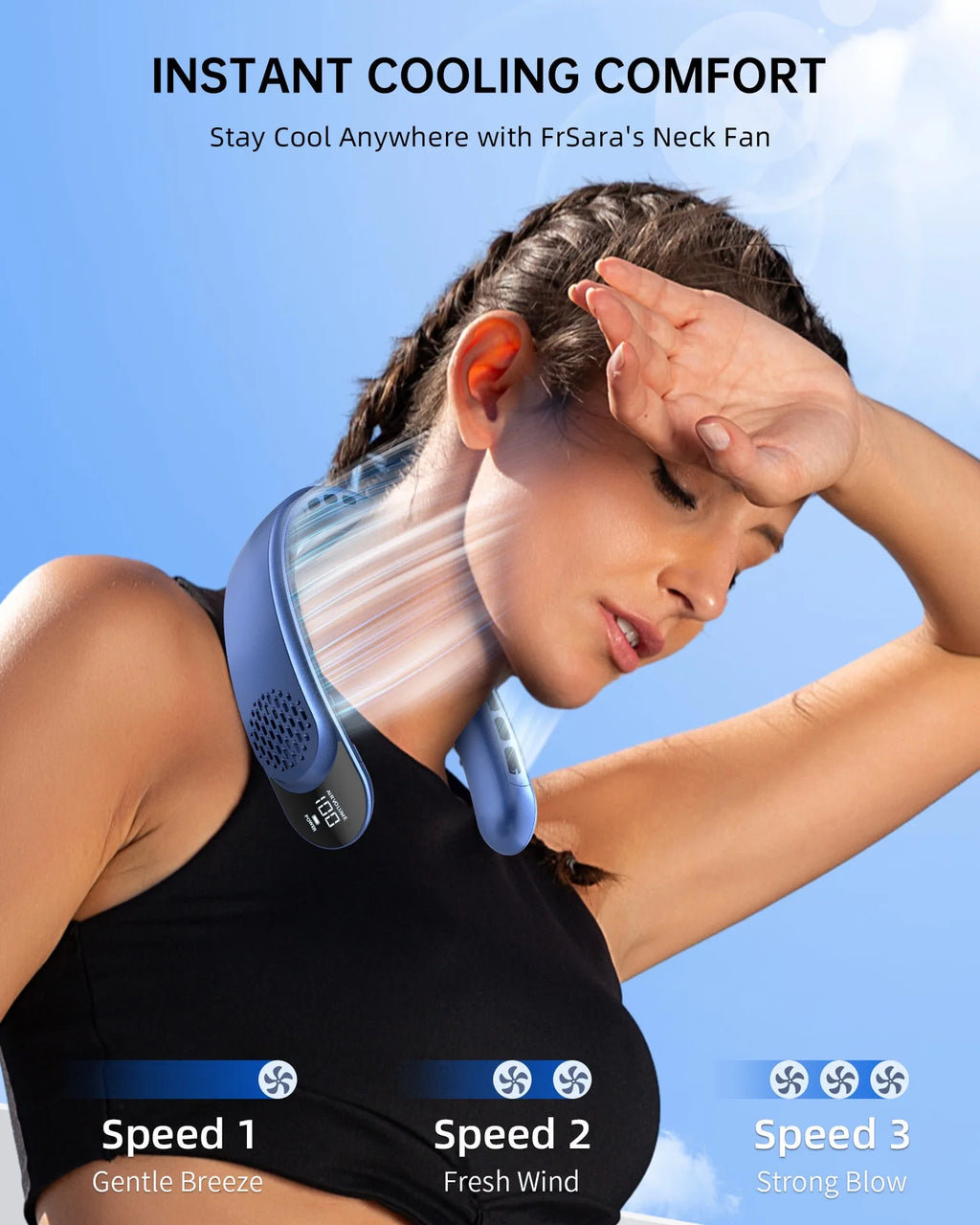 Portable Neck Fan, 4000 mAh Battery Rechargeable 3 Speeds Adjustable Mini Hanging Neck Fan Bladeless Neckband for Sports