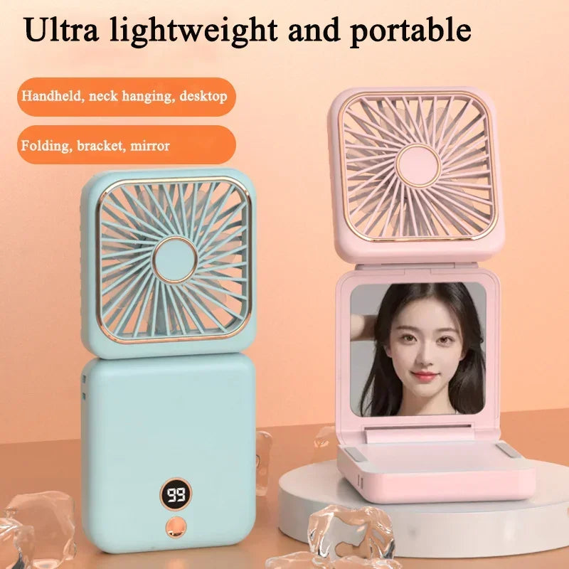 Portable Neck Fan Foldable Mini Handheld Fan with Power Bank USB Rechargeable Small Hand Fan Hanging Neck Fan Folding Desk Fan