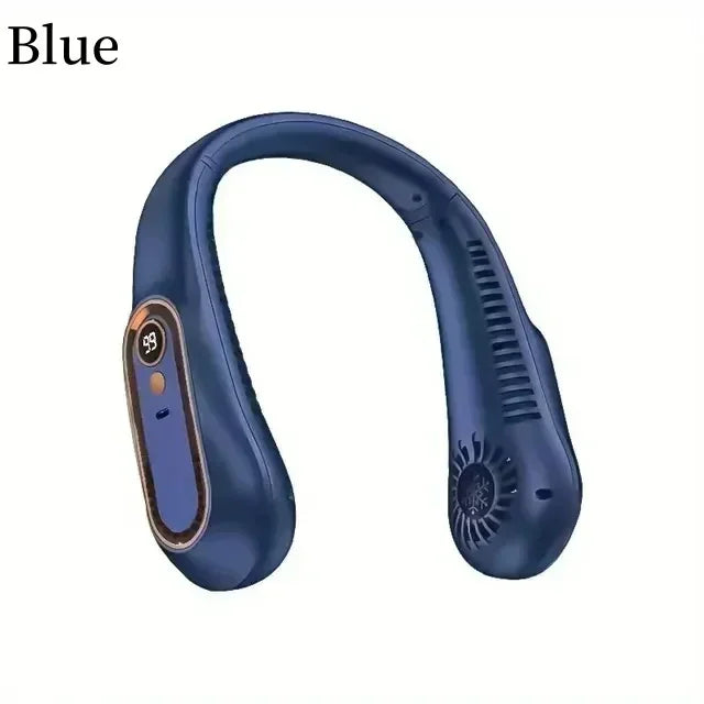 Portable Mini Hanging Neck Fan Bladeless Neckband Fan Digital Display Power Air Cooler USB Rechargeable Electric Fans ﻿