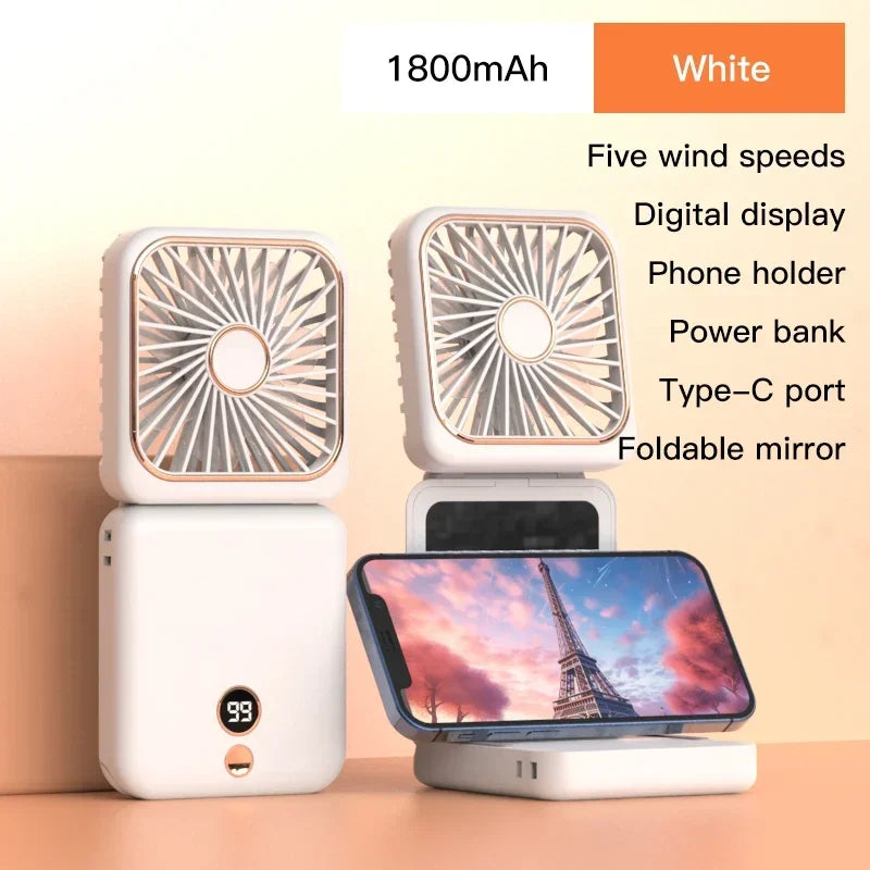 Portable Neck Fan Foldable Mini Handheld Fan with Power Bank USB Rechargeable Small Hand Fan Hanging Neck Fan Folding Desk Fan