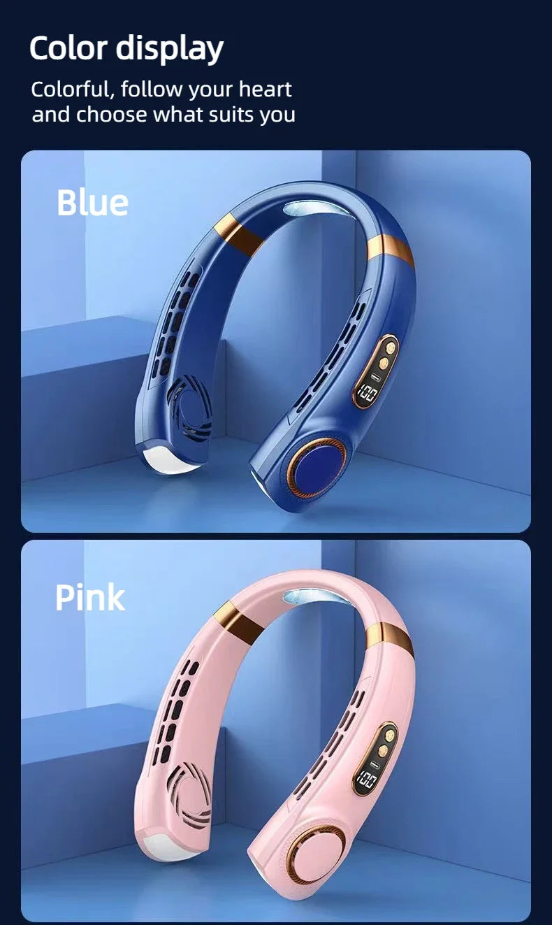 Neck Fan, Portable Bladeless Fan, 4000mAh Battery USB Rechargeable, LED Display, 360 °   Cooling Wearable Personal Fan, 3 Speeds