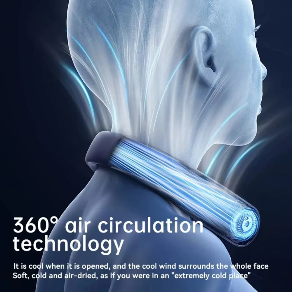 Portable Neck Fan Look Football Match Mini Bladeless Silent Neckband Fan USB Rechargeable LED Digital Display 5 Gear Air Cooler