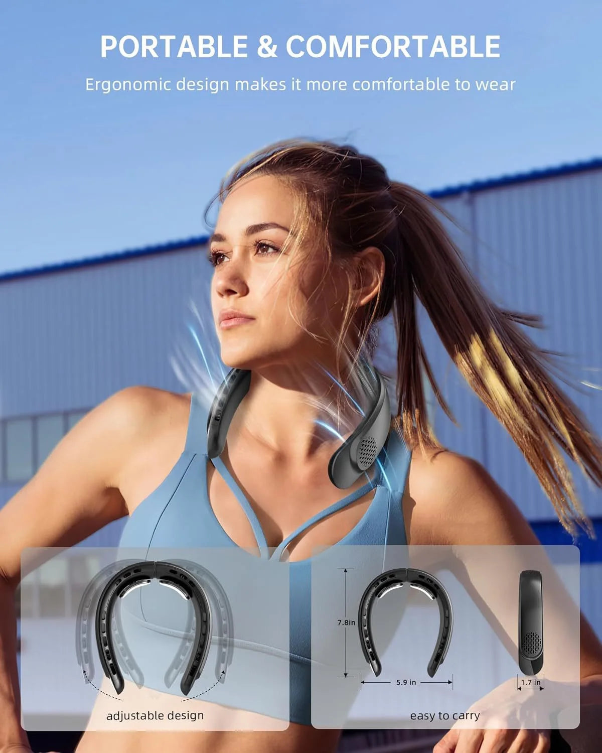 Portable Neck Fan, 4000 mAh Battery Rechargeable 3 Speeds Adjustable Mini Hanging Neck Fan Bladeless Neckband for Sports
