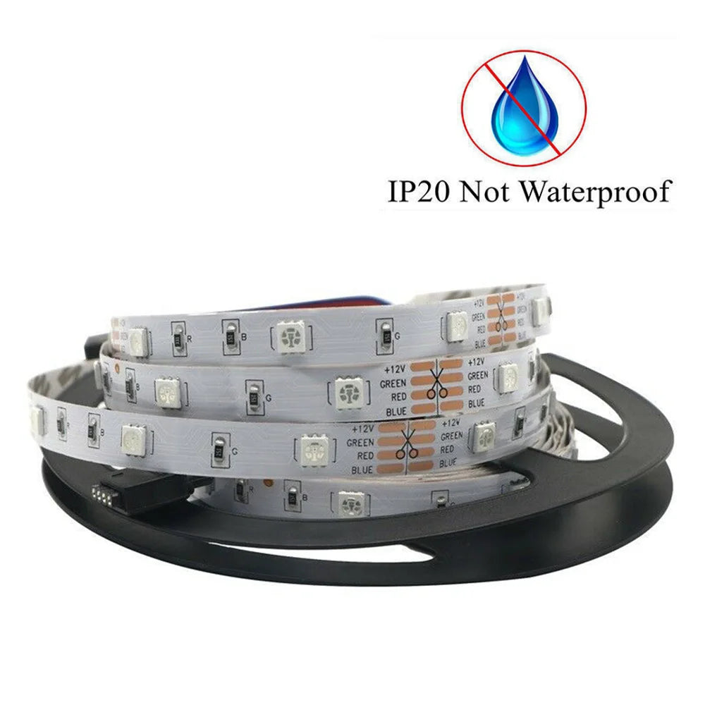 LED Strip Lights 5M RGB 5050 150 SMD Flexible Ribbon Tape Diode DC 12V Decoration BackLight Lamp Night Bedroom Atmosphere