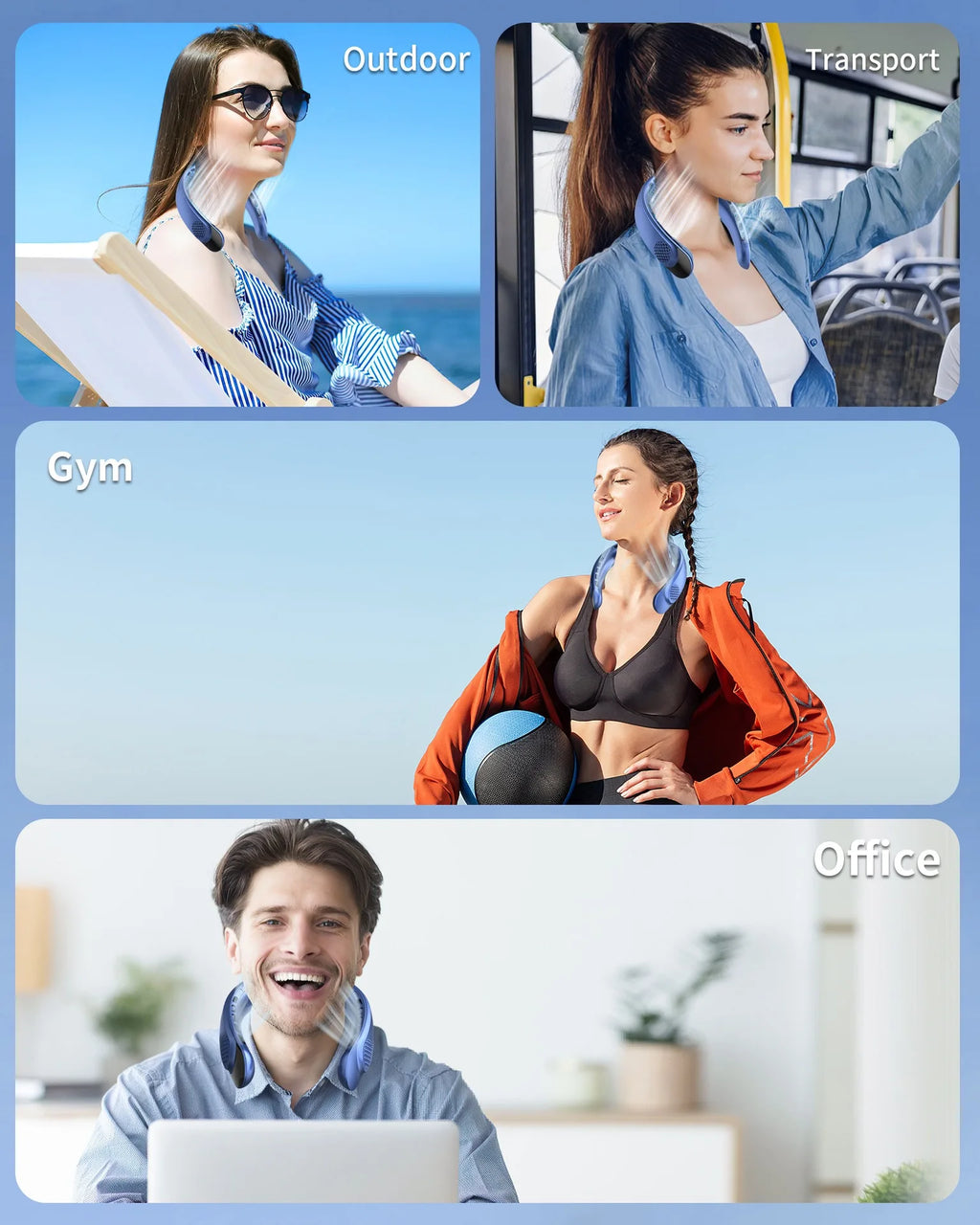 Portable Neck Fan, 4000 mAh Battery Rechargeable 3 Speeds Adjustable Mini Hanging Neck Fan Bladeless Neckband for Sports
