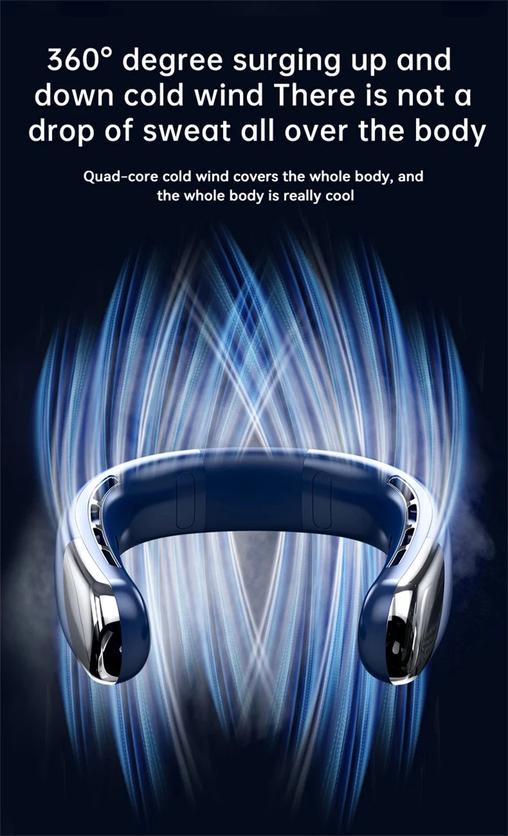 Portable Neck Fan Look Football Match Mini Bladeless Silent Neckband Fan USB Rechargeable LED Digital Display 5 Gear Air Cooler
