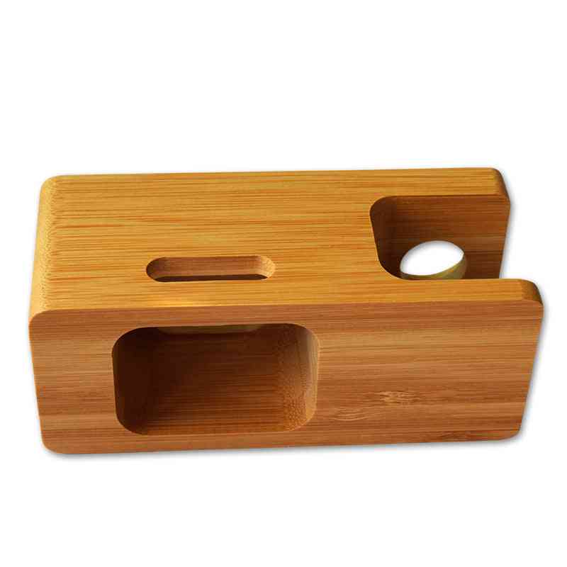 Bamboo phone stand with carved slots for lazy phone holder