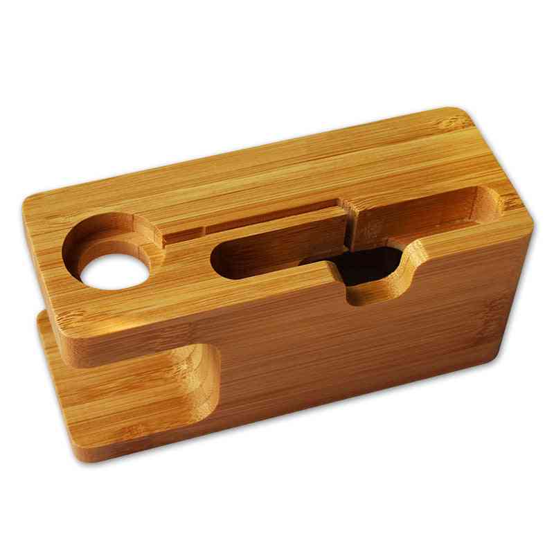 Bamboo phone stand with carved slots for lazy phone holder