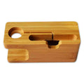 Bamboo phone stand with carved slots for lazy phone holder