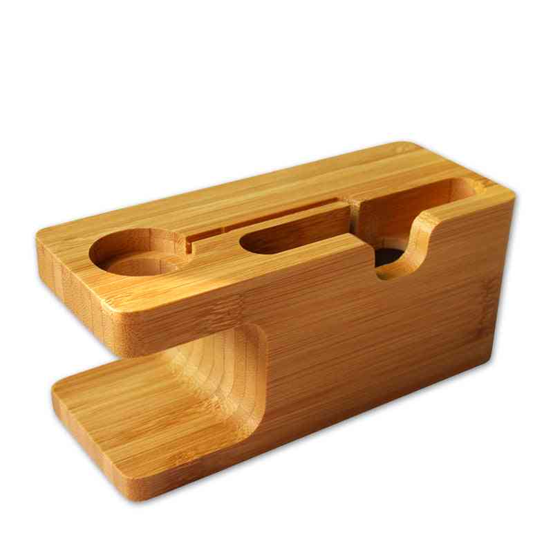 Bamboo phone stand with carved slots for lazy phone holder